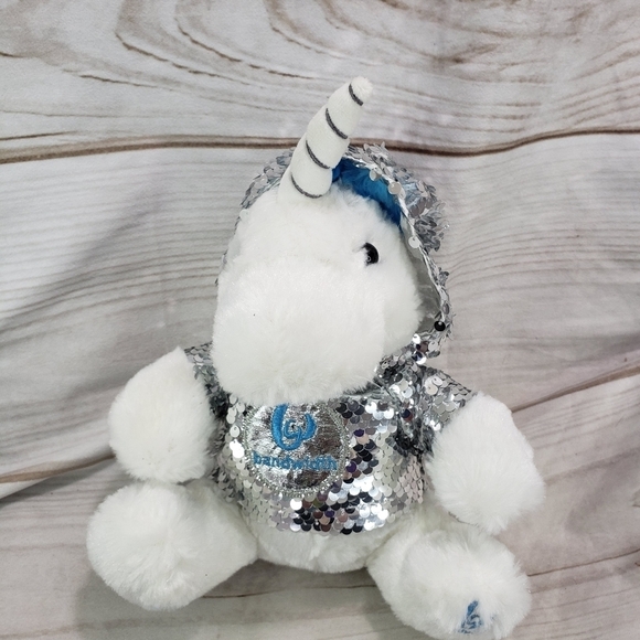 Bandwidth White Blue Silver Sequin Unicorn 8 Inch Plush Stuffed Animal Promo - Picture 1 of 8